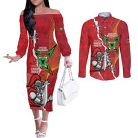 Guyana and Trinbago Cricket Custom Couples Matching Off The Shoulder Long Sleeve Dress and Long Sleeve Button Shirt Amazon Warriors Knight Riders Together - Wonder Print Shop