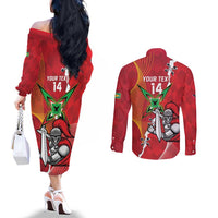 Guyana and Trinbago Cricket Custom Couples Matching Off The Shoulder Long Sleeve Dress and Long Sleeve Button Shirt Amazon Warriors Knight Riders Together - Wonder Print Shop
