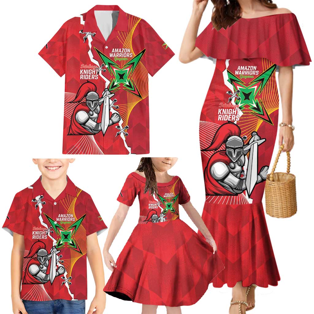 Guyana and Trinbago Cricket Custom Family Matching Mermaid Dress and Hawaiian Shirt Amazon Warriors Knight Riders Together - Wonder Print Shop
