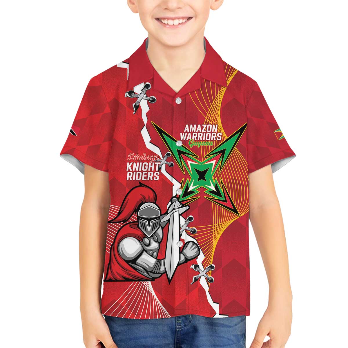 Guyana and Trinbago Cricket Custom Family Matching Off The Shoulder Long Sleeve Dress and Hawaiian Shirt Amazon Warriors Knight Riders Together - Wonder Print Shop