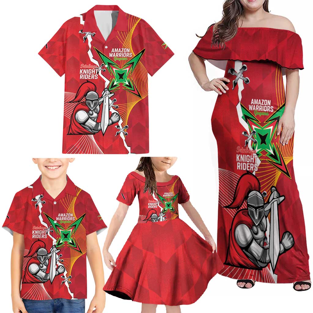 Guyana and Trinbago Cricket Custom Family Matching Off Shoulder Maxi Dress and Hawaiian Shirt Amazon Warriors Knight Riders Together - Wonder Print Shop