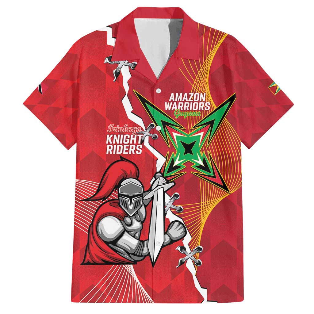 Guyana and Trinbago Cricket Custom Family Matching Off Shoulder Short Dress and Hawaiian Shirt Amazon Warriors Knight Riders Together - Wonder Print Shop
