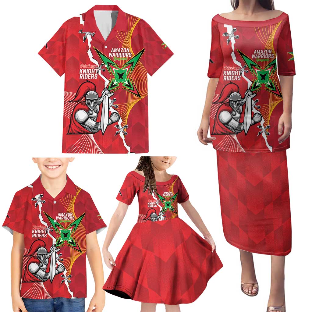 Guyana and Trinbago Cricket Custom Family Matching Puletasi and Hawaiian Shirt Amazon Warriors Knight Riders Together - Wonder Print Shop