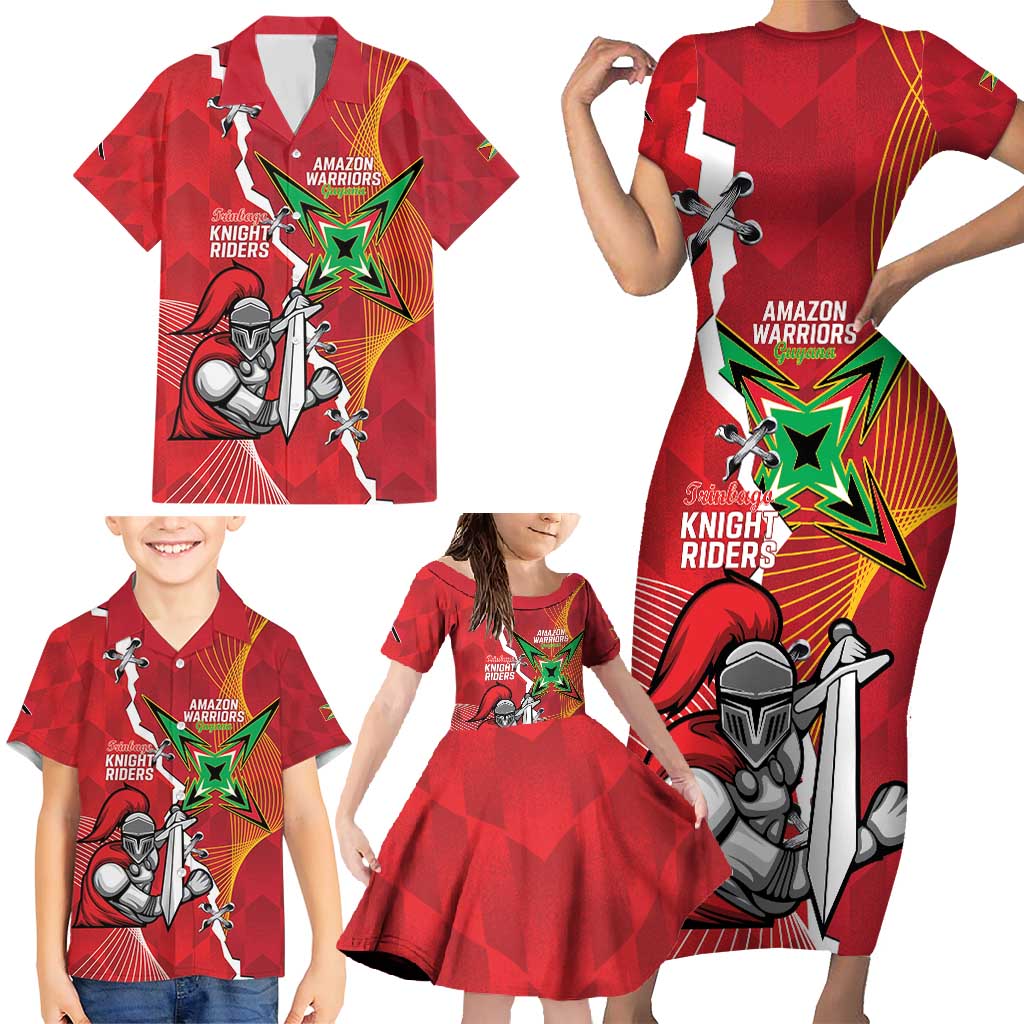 Guyana and Trinbago Cricket Custom Family Matching Short Sleeve Bodycon Dress and Hawaiian Shirt Amazon Warriors Knight Riders Together - Wonder Print Shop
