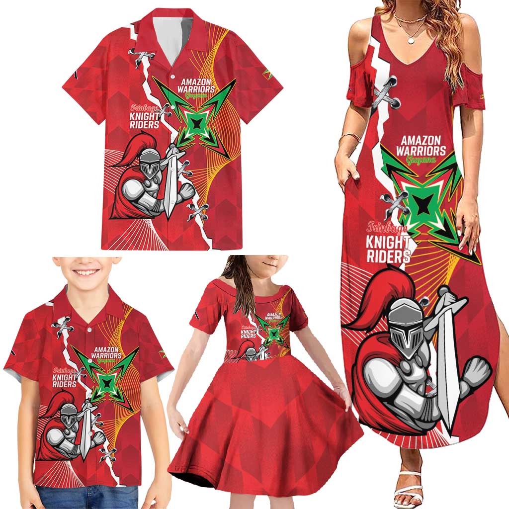 Guyana and Trinbago Cricket Custom Family Matching Summer Maxi Dress and Hawaiian Shirt Amazon Warriors Knight Riders Together - Wonder Print Shop