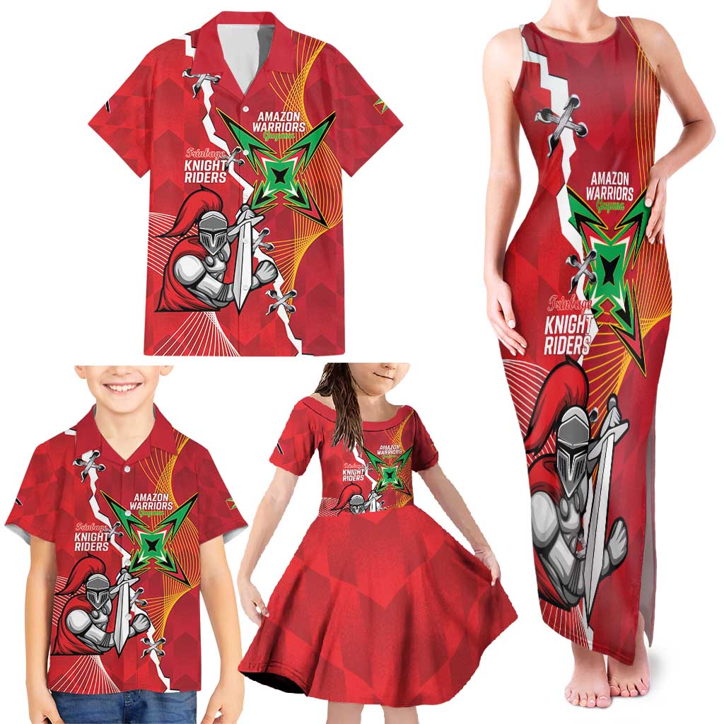 Guyana and Trinbago Cricket Custom Family Matching Tank Maxi Dress and Hawaiian Shirt Amazon Warriors Knight Riders Together - Wonder Print Shop