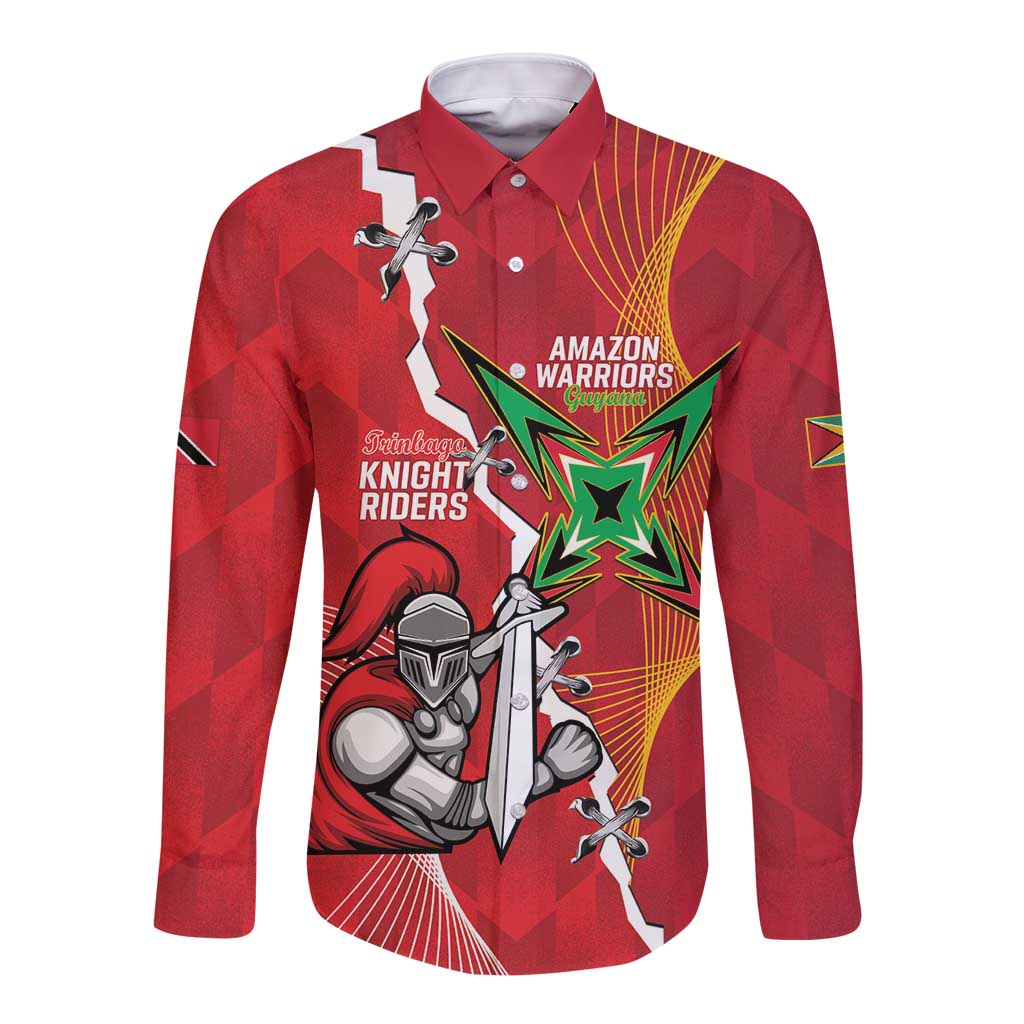 Guyana and Trinbago Cricket Custom Long Sleeve Button Shirt Amazon Warriors Knight Riders Together - Wonder Print Shop