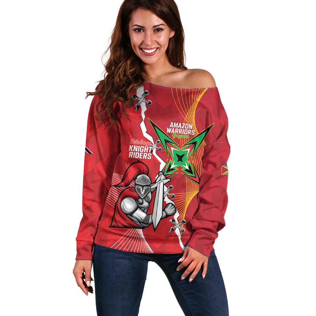 Guyana and Trinbago Cricket Custom Off Shoulder Sweater Amazon Warriors Knight Riders Together - Wonder Print Shop