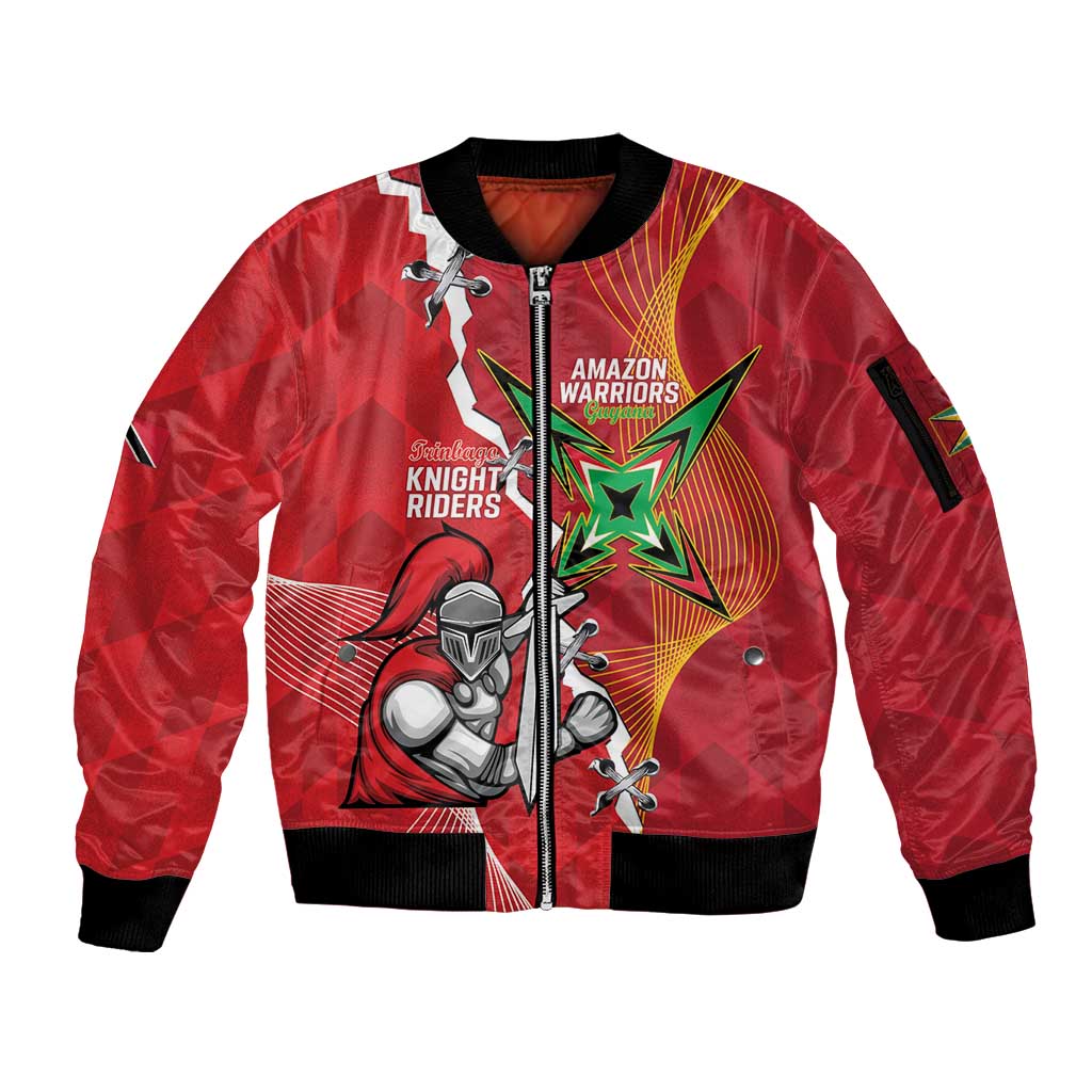 Guyana and Trinbago Cricket Custom Sleeve Zip Bomber Jacket Amazon Warriors Knight Riders Together - Wonder Print Shop