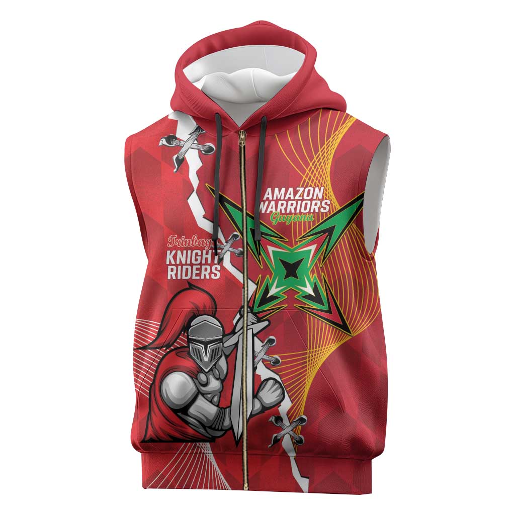 Guyana and Trinbago Cricket Custom Sleeveless Zip Hoodie Amazon Warriors Knight Riders Together - Wonder Print Shop