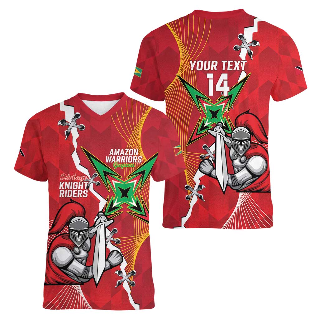 Guyana and Trinbago Cricket Custom Women V-Neck T-Shirt Amazon Warriors Knight Riders Together - Wonder Print Shop