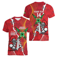 Guyana and Trinbago Cricket Custom Women V-Neck T-Shirt Amazon Warriors Knight Riders Together - Wonder Print Shop