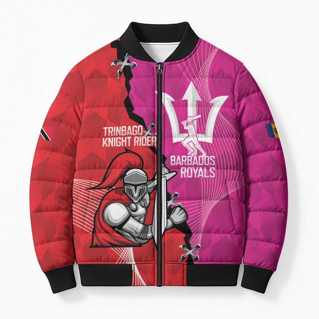 Barbados and Trinbago Cricket Personalized Bomber Puffer Jacket Royals Knight Riders Together - Wonder Print Shop