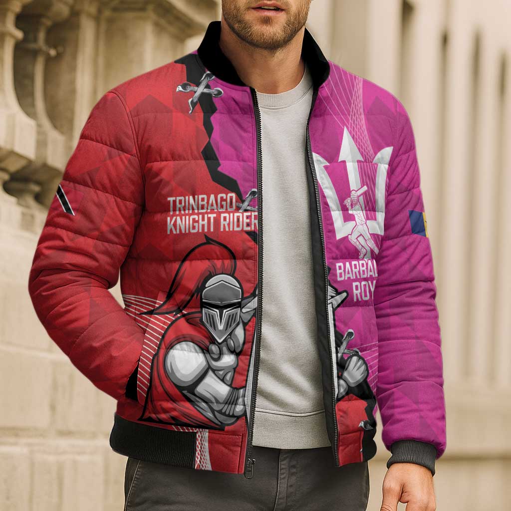Barbados and Trinbago Cricket Personalized Bomber Puffer Jacket Royals Knight Riders Together - Wonder Print Shop