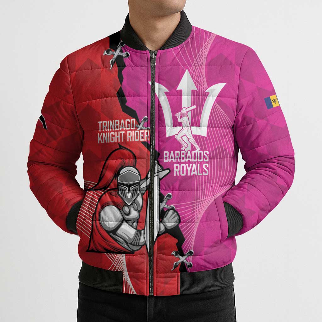 Barbados and Trinbago Cricket Personalized Bomber Puffer Jacket Royals Knight Riders Together - Wonder Print Shop