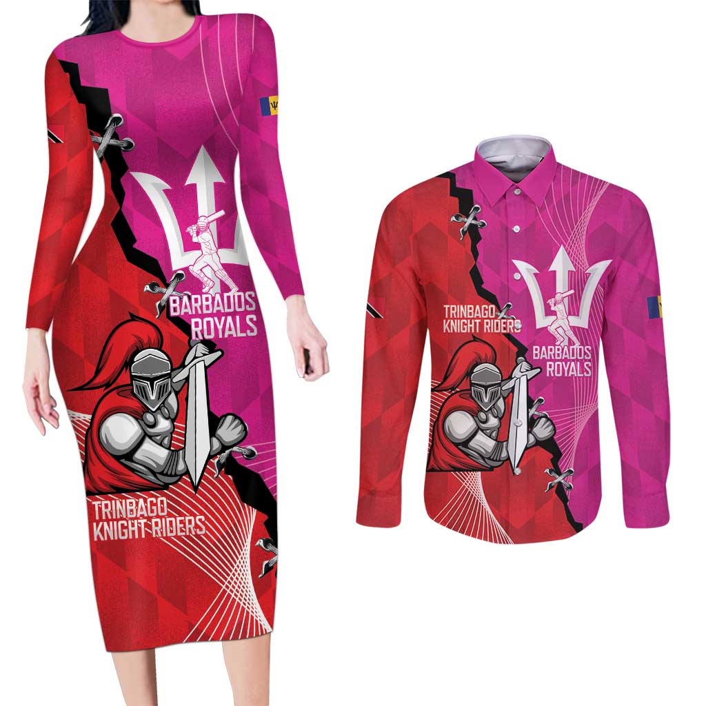 Barbados and Trinbago Cricket Personalized Couples Matching Long Sleeve Bodycon Dress and Long Sleeve Button Shirt Royals Knight Riders Together - Wonder Print Shop