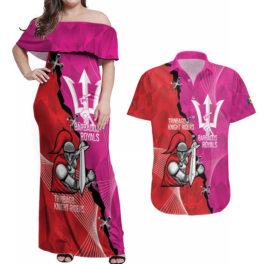 Barbados and Trinbago Cricket Personalized Couples Matching Off Shoulder Maxi Dress and Hawaiian Shirt Royals Knight Riders Together - Wonder Print Shop