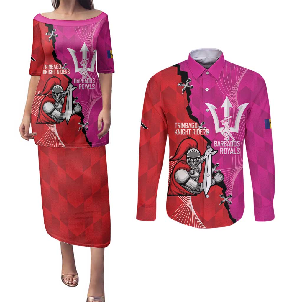 Barbados and Trinbago Cricket Personalized Couples Matching Puletasi and Long Sleeve Button Shirt Royals Knight Riders Together - Wonder Print Shop