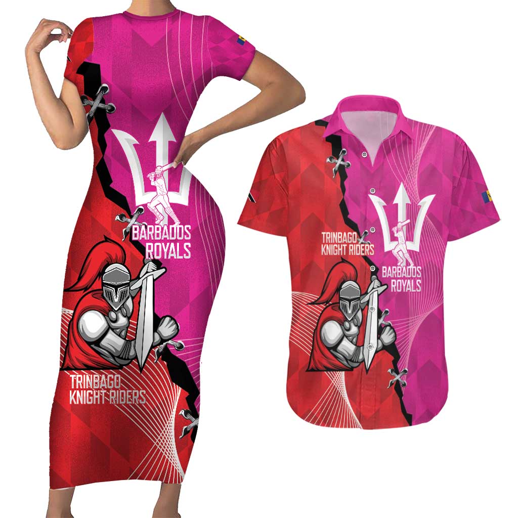 Barbados and Trinbago Cricket Personalized Couples Matching Short Sleeve Bodycon Dress and Hawaiian Shirt Royals Knight Riders Together - Wonder Print Shop