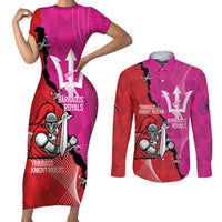Barbados and Trinbago Cricket Personalized Couples Matching Short Sleeve Bodycon Dress and Long Sleeve Button Shirt Royals Knight Riders Together - Wonder Print Shop