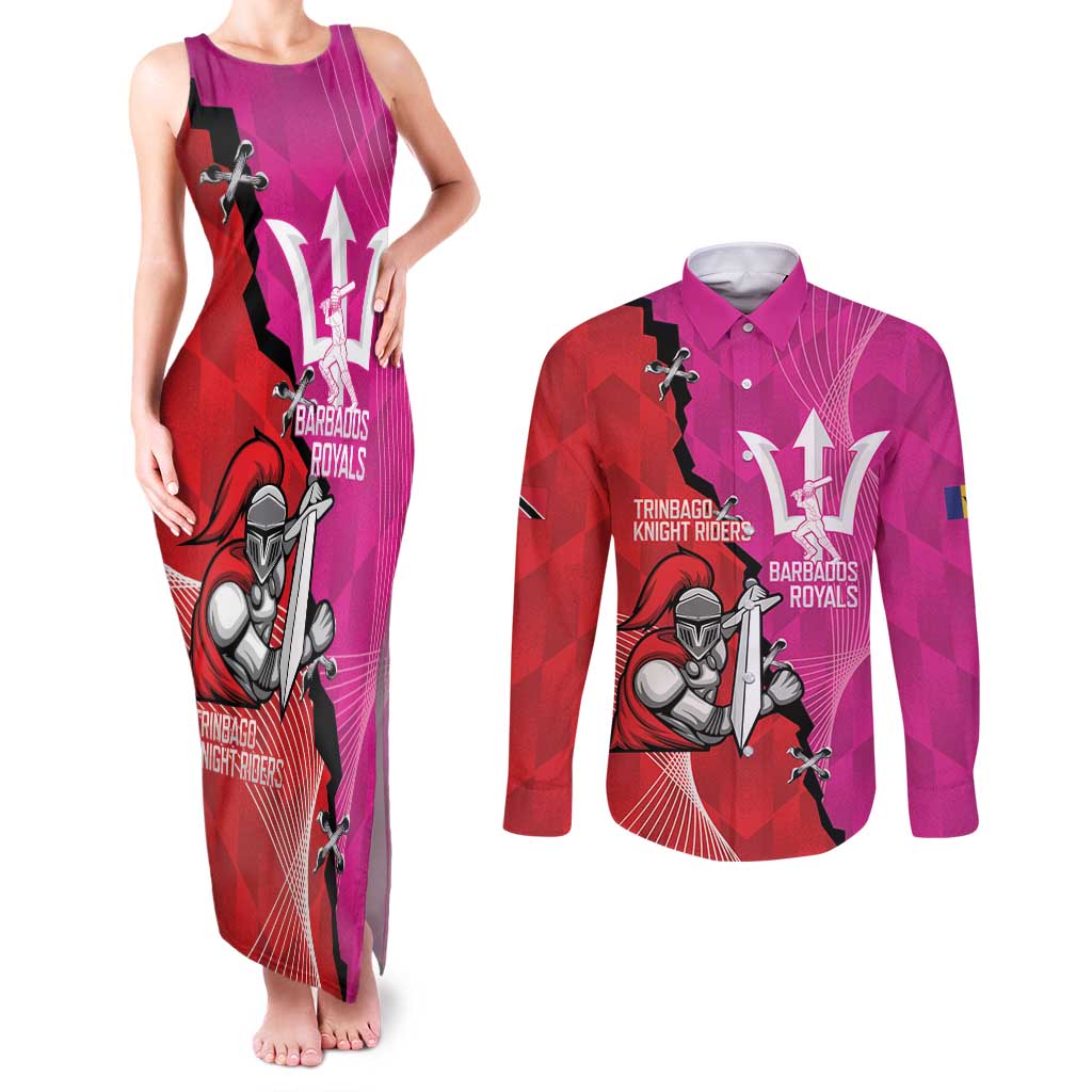 Barbados and Trinbago Cricket Personalized Couples Matching Tank Maxi Dress and Long Sleeve Button Shirt Royals Knight Riders Together - Wonder Print Shop