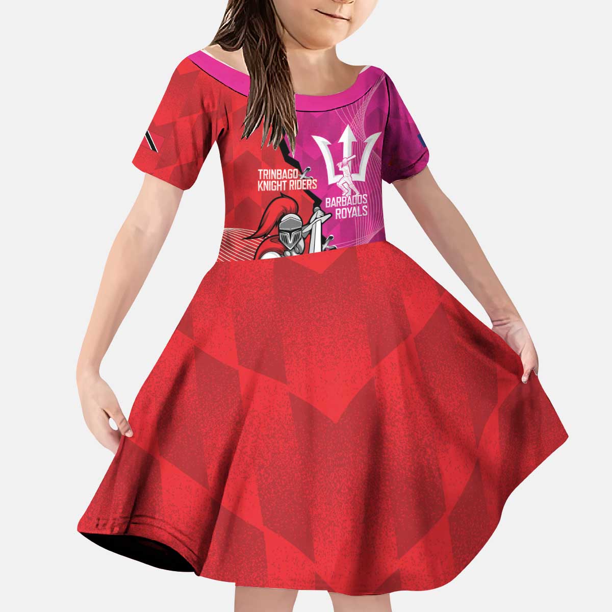 Barbados and Trinbago Cricket Personalized Kid Short Sleeve Dress Royals Knight Riders Together - Wonder Print Shop