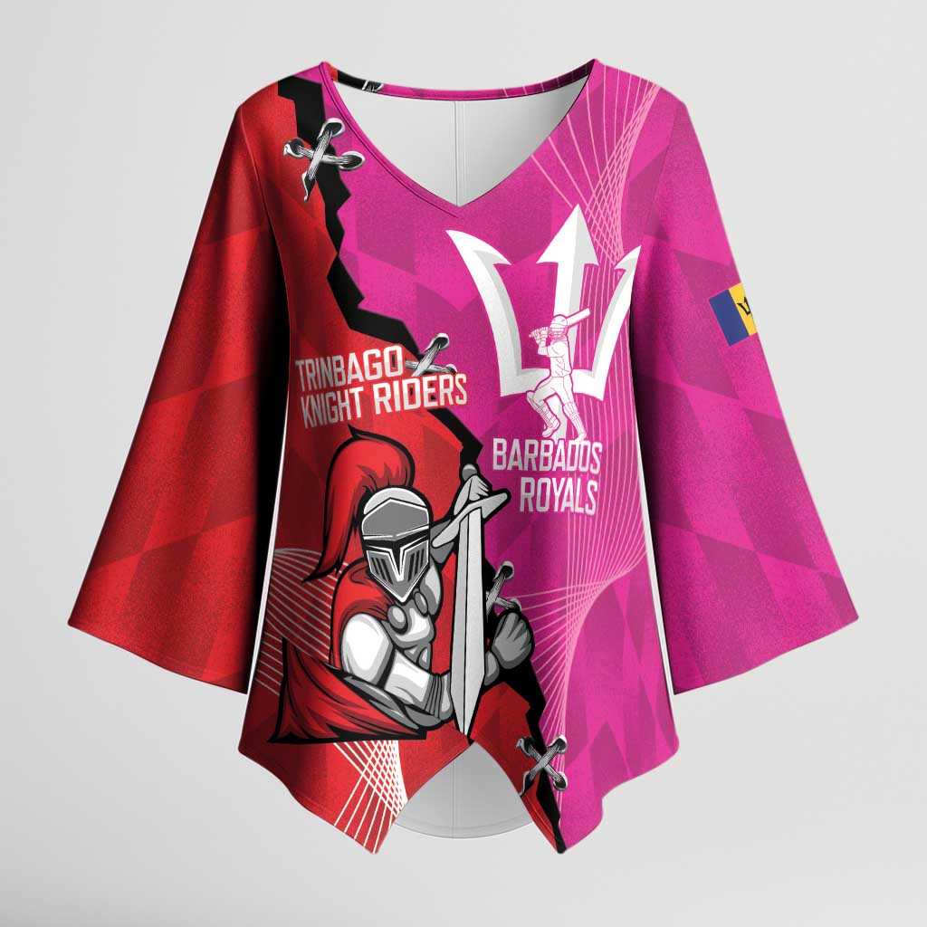 Barbados and Trinbago Cricket Personalized Kimono Sleeve Blouse Royals Knight Riders Together - Wonder Print Shop