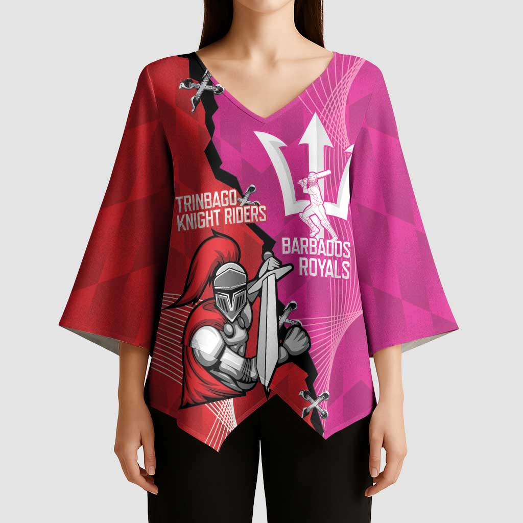 Barbados and Trinbago Cricket Personalized Kimono Sleeve Blouse Royals Knight Riders Together - Wonder Print Shop