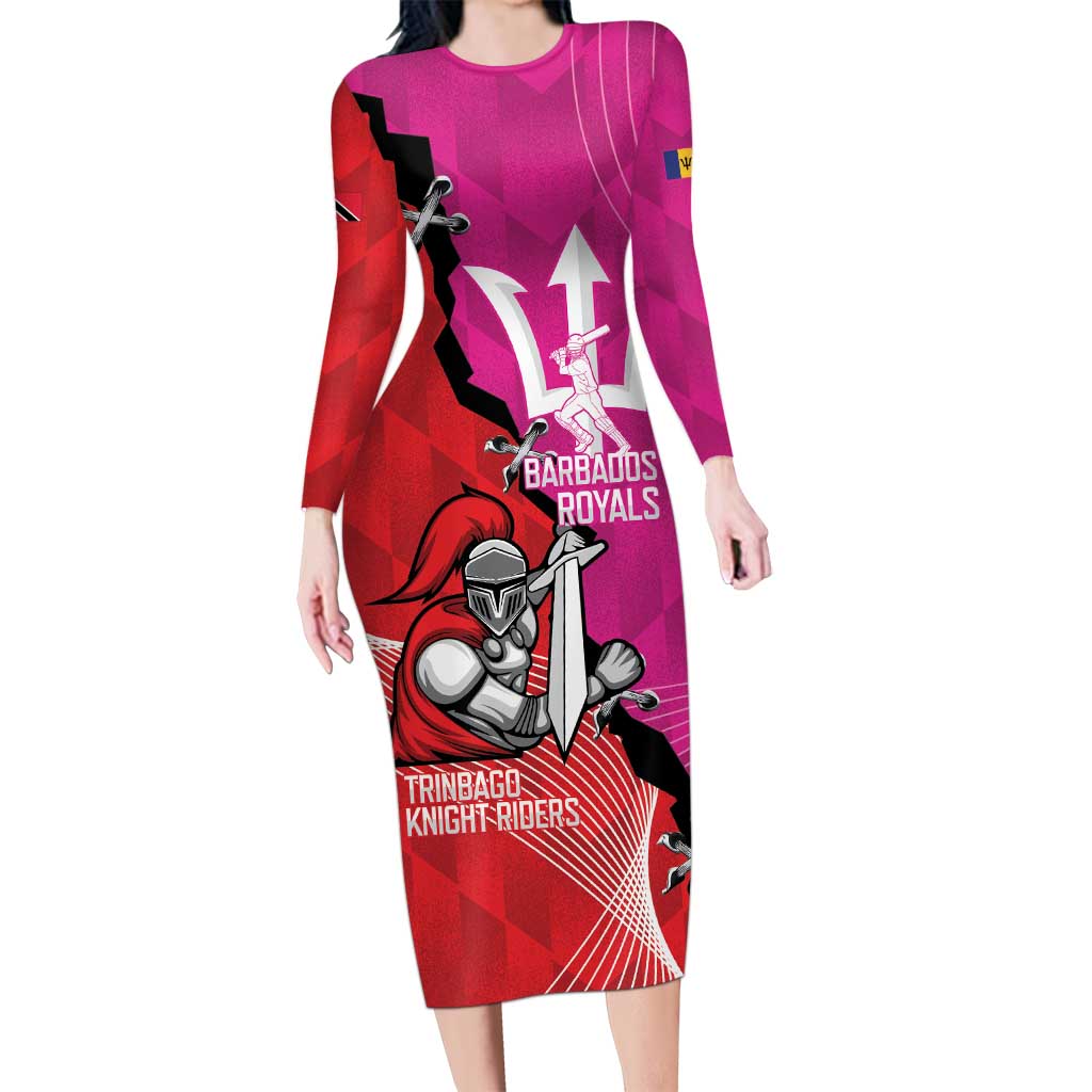 Barbados and Trinbago Cricket Personalized Long Sleeve Bodycon Dress Royals Knight Riders Together - Wonder Print Shop