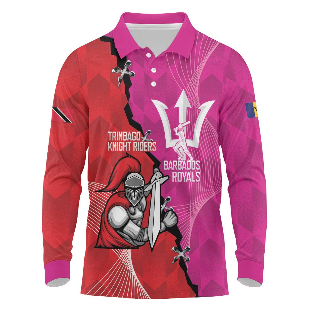 Barbados and Trinbago Cricket Personalized Long Sleeve Polo Shirt Royals Knight Riders Together - Wonder Print Shop