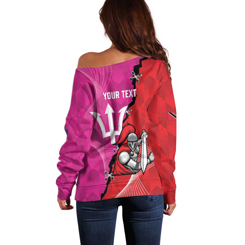 Barbados and Trinbago Cricket Personalized Off Shoulder Sweater Royals Knight Riders Together - Wonder Print Shop