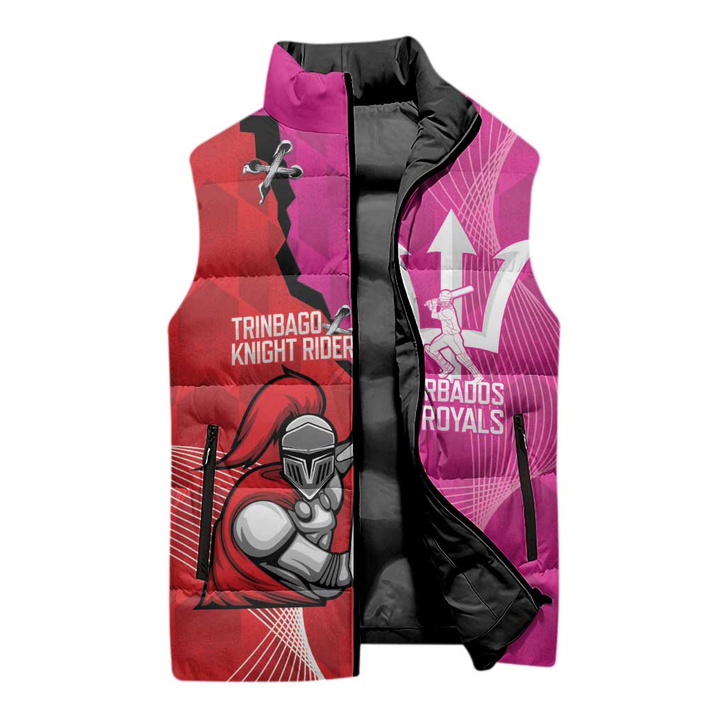 Barbados and Trinbago Cricket Personalized Sleeveless Puffer Jacket Royals Knight Riders Together - Wonder Print Shop