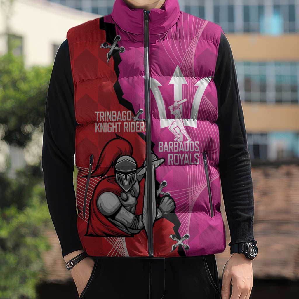 Barbados and Trinbago Cricket Personalized Sleeveless Puffer Jacket Royals Knight Riders Together - Wonder Print Shop