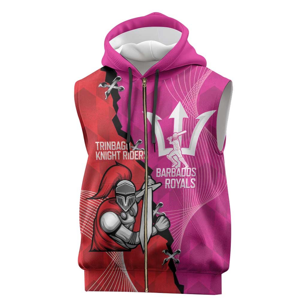 Barbados and Trinbago Cricket Personalized Sleeveless Zip Hoodie Royals Knight Riders Together - Wonder Print Shop