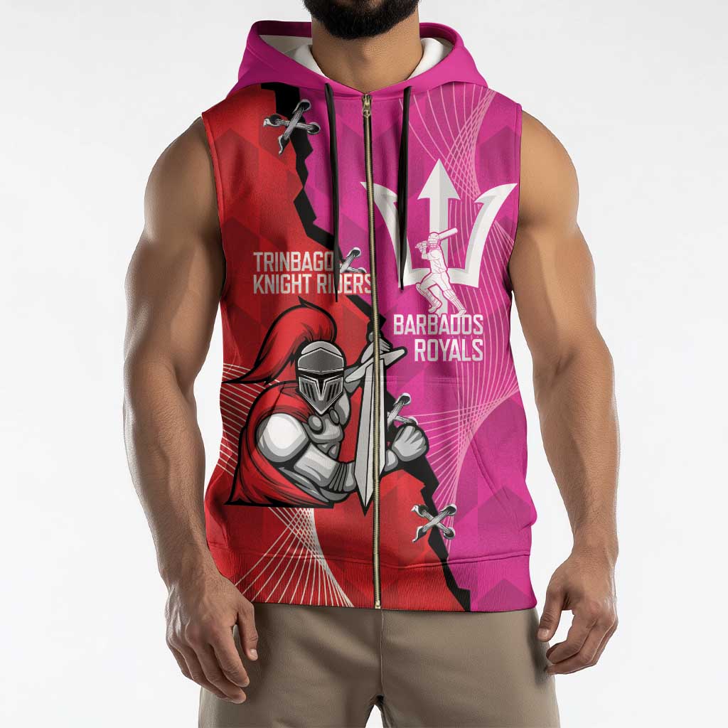 Barbados and Trinbago Cricket Personalized Sleeveless Zip Hoodie Royals Knight Riders Together - Wonder Print Shop
