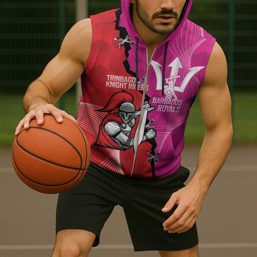 Barbados and Trinbago Cricket Personalized Sleeveless Zip Hoodie Royals Knight Riders Together - Wonder Print Shop
