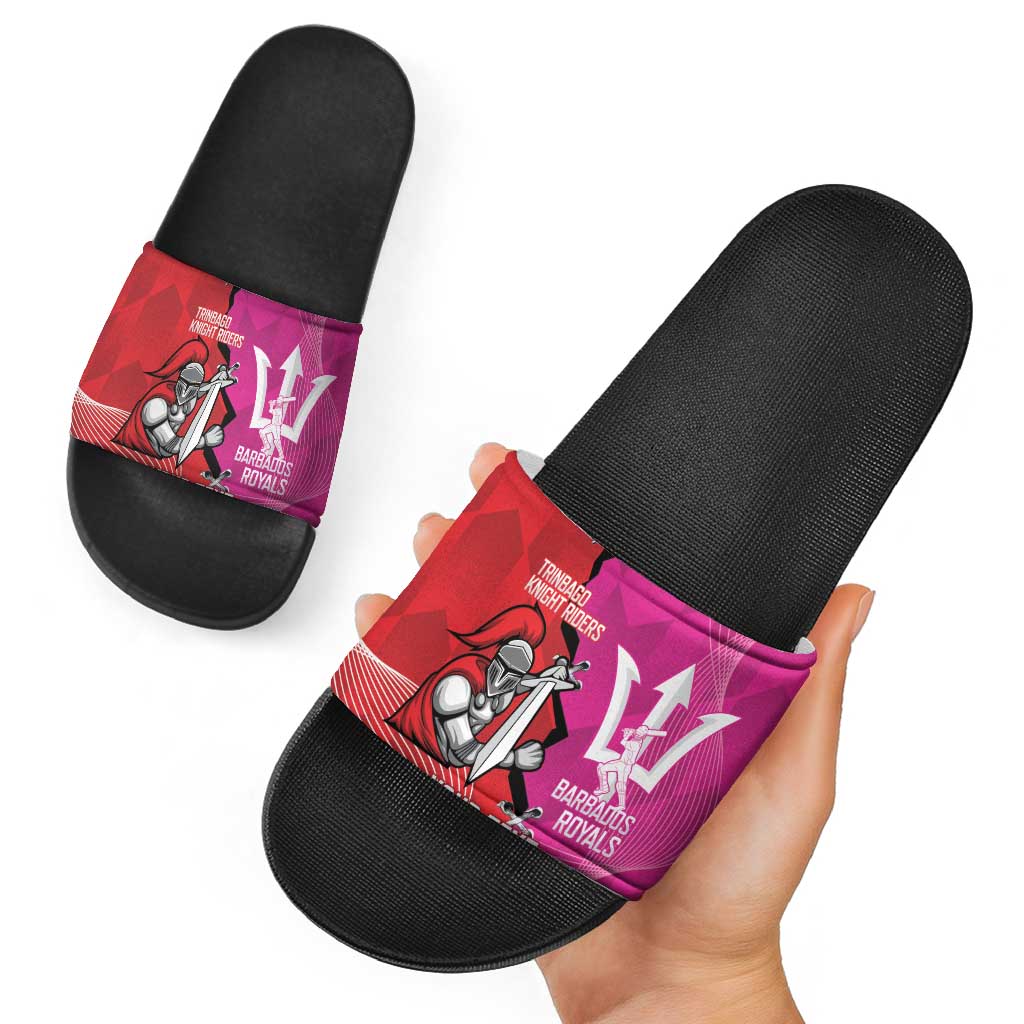 Barbados and Trinbago Cricket Personalized Slide Sandals Royals Knight Riders Together - Wonder Print Shop