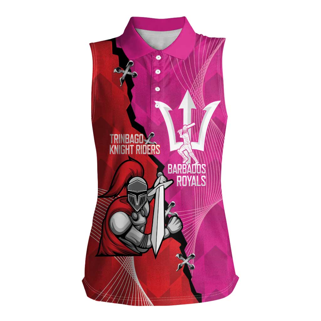 Barbados and Trinbago Cricket Personalized Women Sleeveless Polo Shirt Royals Knight Riders Together - Wonder Print Shop