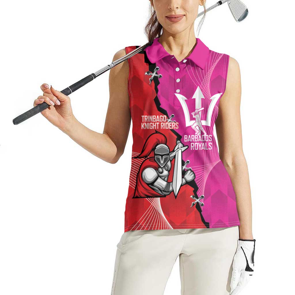 Barbados and Trinbago Cricket Personalized Women Sleeveless Polo Shirt Royals Knight Riders Together - Wonder Print Shop