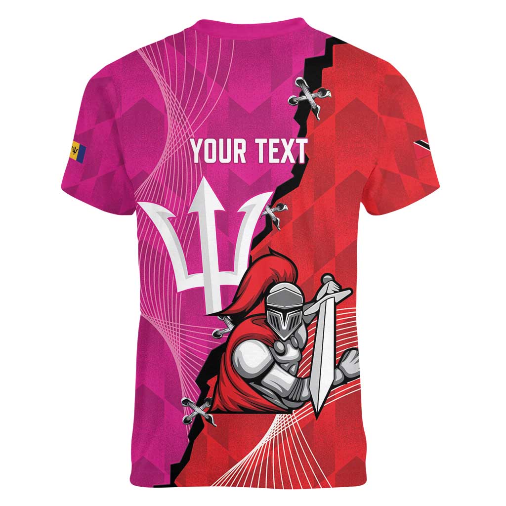 Barbados and Trinbago Cricket Personalized Women V-Neck T-Shirt Royals Knight Riders Together - Wonder Print Shop