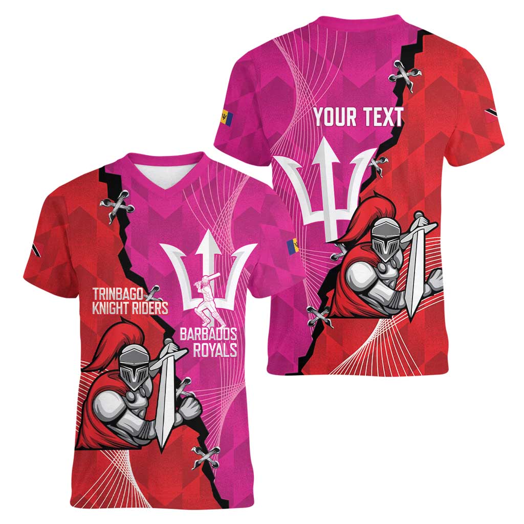 Barbados and Trinbago Cricket Personalized Women V-Neck T-Shirt Royals Knight Riders Together - Wonder Print Shop