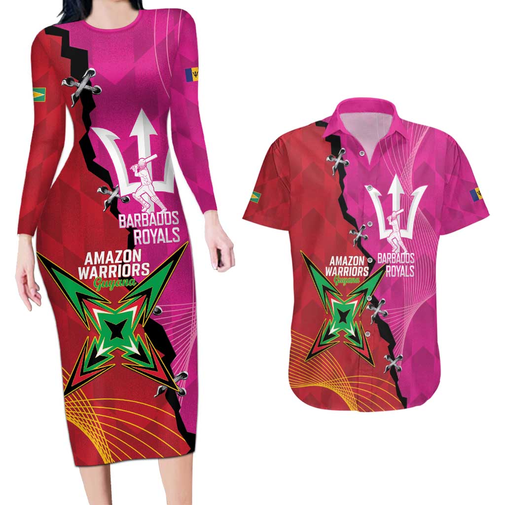 Barbados and Guyana Cricket Personalized Couples Matching Long Sleeve Bodycon Dress and Hawaiian Shirt Royals Amazon Warriors Together - Wonder Print Shop