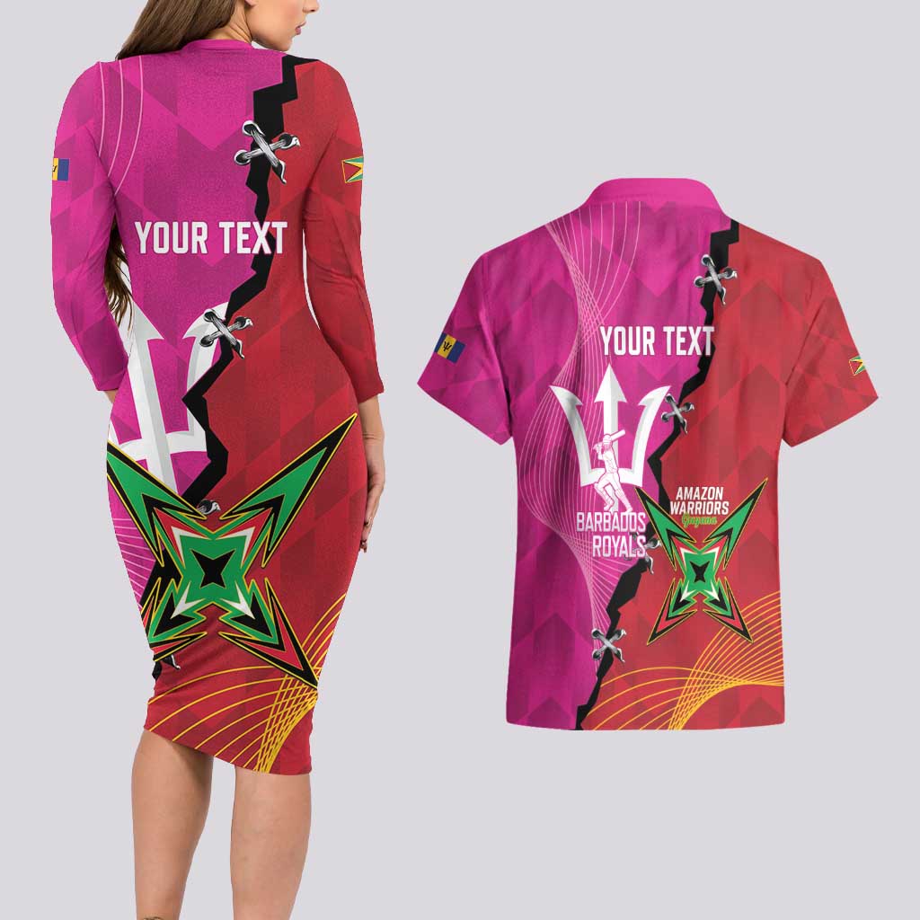 Barbados and Guyana Cricket Personalized Couples Matching Long Sleeve Bodycon Dress and Hawaiian Shirt Royals Amazon Warriors Together - Wonder Print Shop