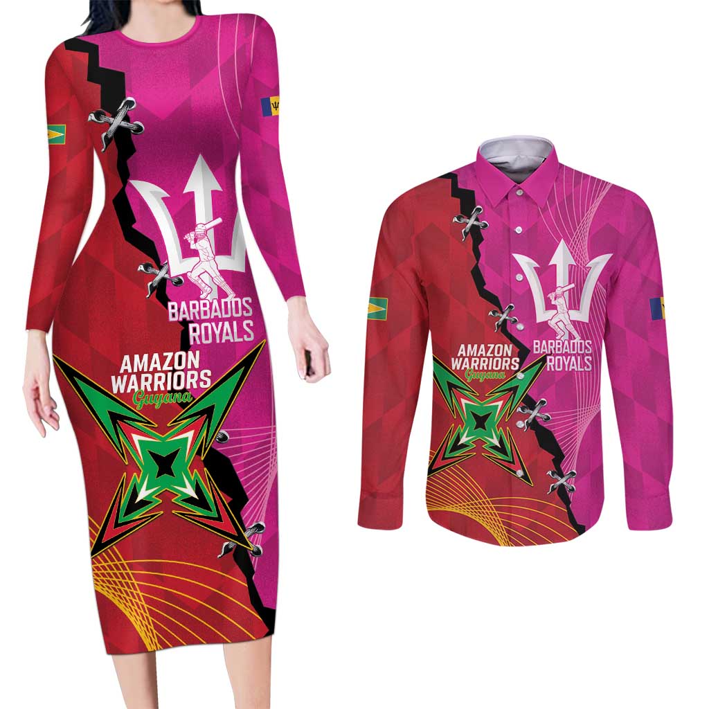Barbados and Guyana Cricket Personalized Couples Matching Long Sleeve Bodycon Dress and Long Sleeve Button Shirt Royals Amazon Warriors Together - Wonder Print Shop