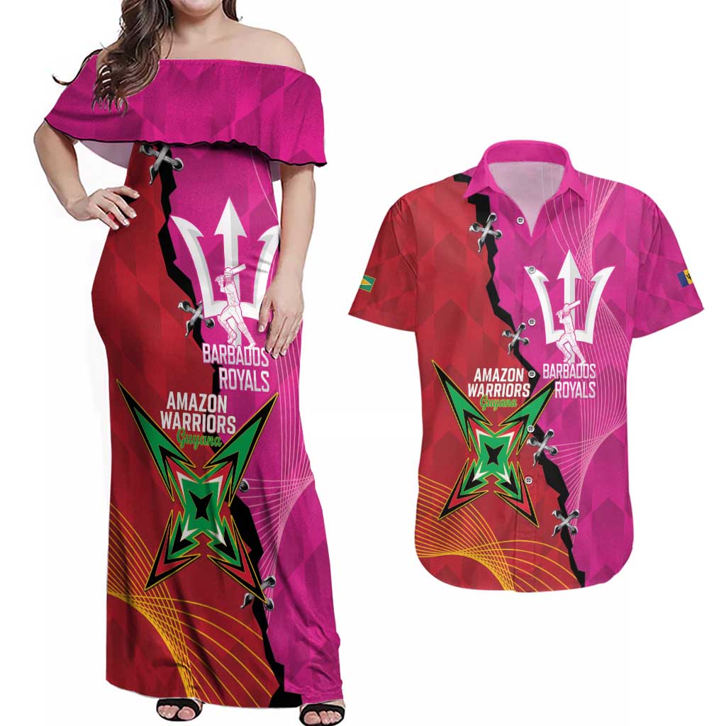 Barbados and Guyana Cricket Personalized Couples Matching Off Shoulder Maxi Dress and Hawaiian Shirt Royals Amazon Warriors Together - Wonder Print Shop