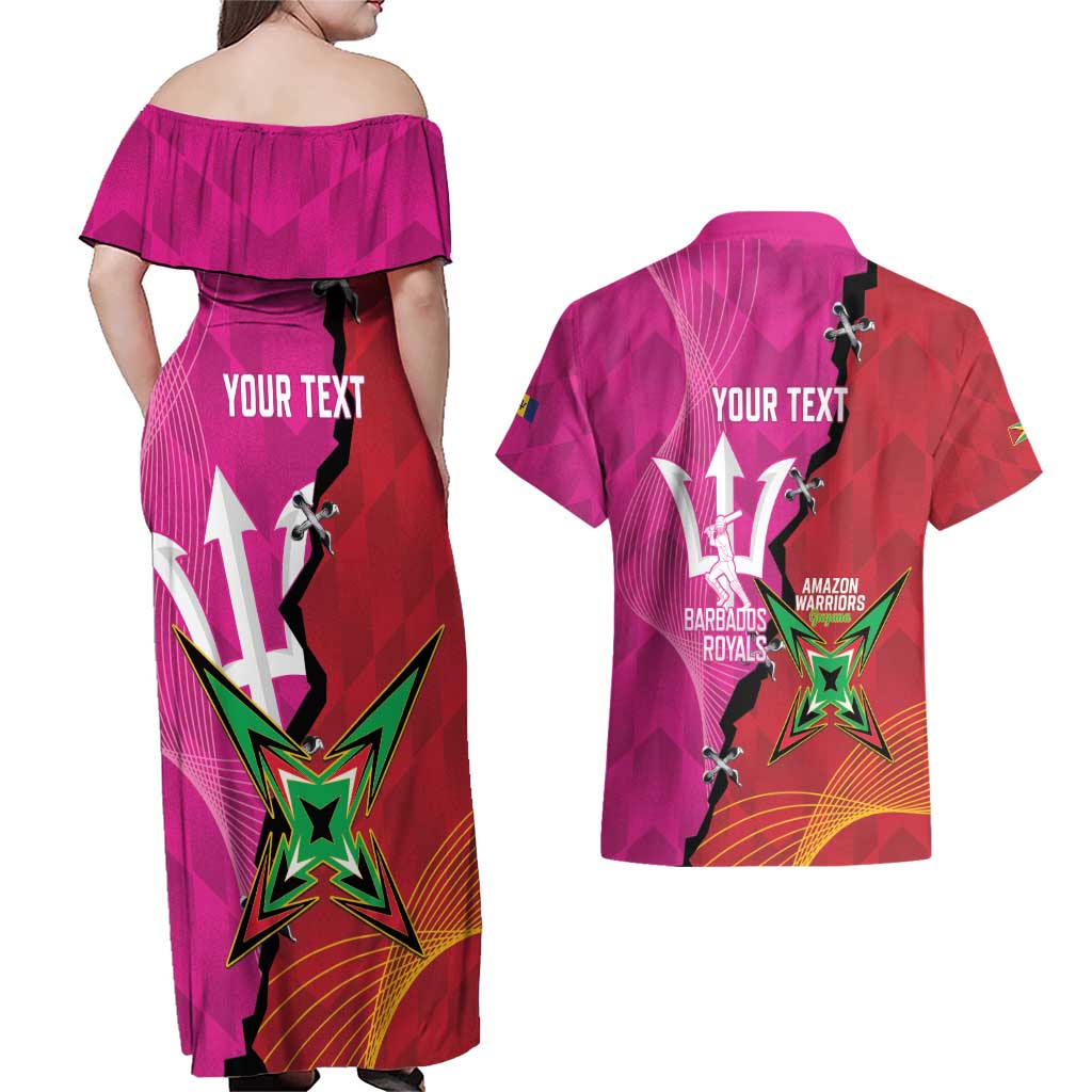 Barbados and Guyana Cricket Personalized Couples Matching Off Shoulder Maxi Dress and Hawaiian Shirt Royals Amazon Warriors Together - Wonder Print Shop