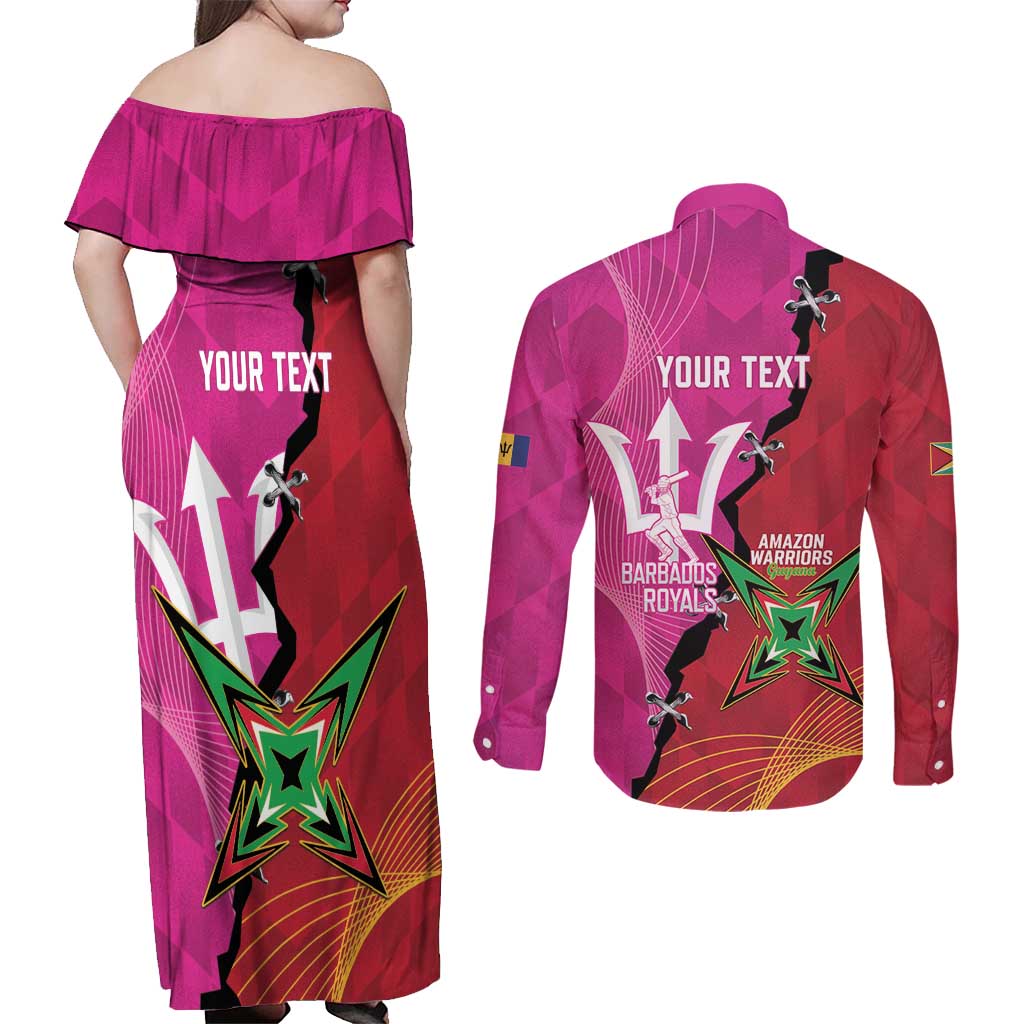 Barbados and Guyana Cricket Personalized Couples Matching Off Shoulder Maxi Dress and Long Sleeve Button Shirt Royals Amazon Warriors Together - Wonder Print Shop
