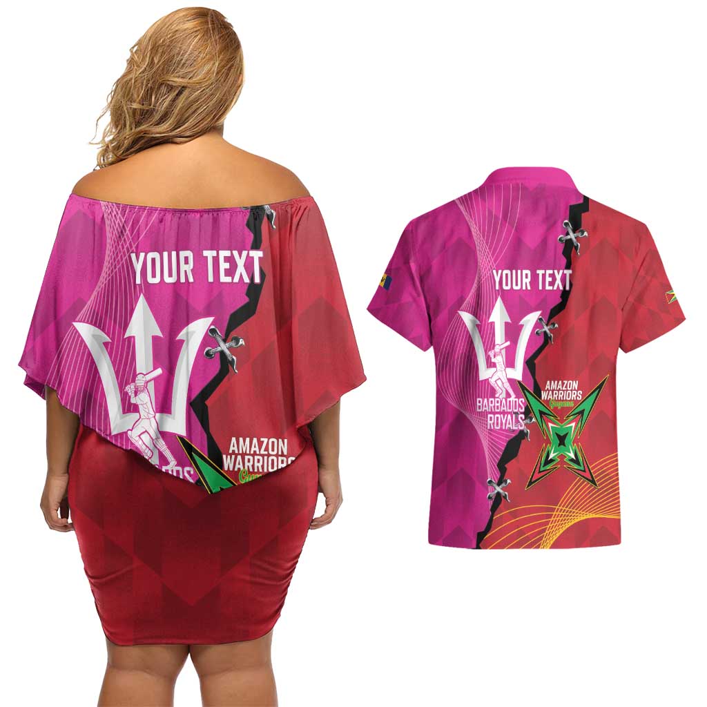 Barbados and Guyana Cricket Personalized Couples Matching Off Shoulder Short Dress and Hawaiian Shirt Royals Amazon Warriors Together - Wonder Print Shop