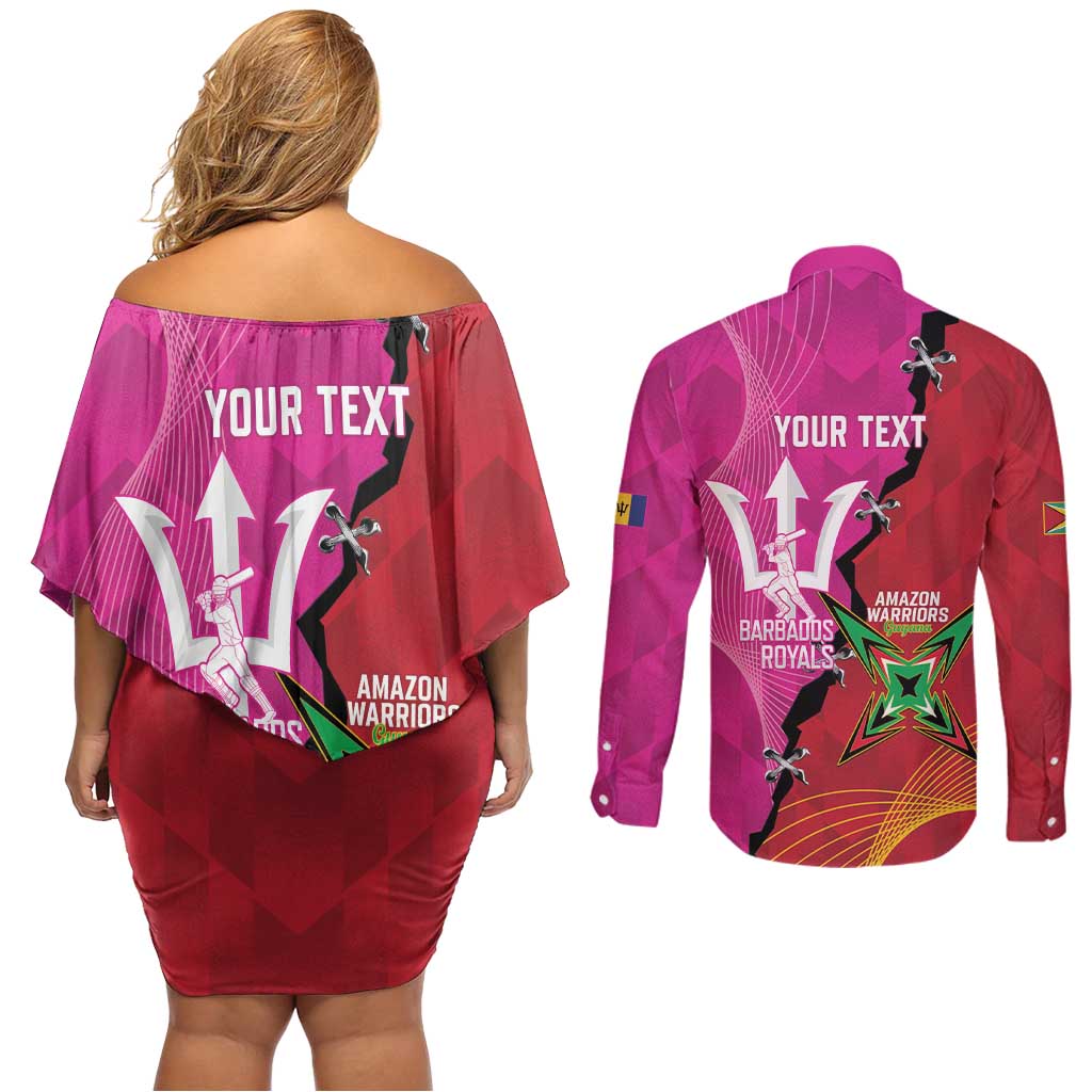 Barbados and Guyana Cricket Personalized Couples Matching Off Shoulder Short Dress and Long Sleeve Button Shirt Royals Amazon Warriors Together - Wonder Print Shop