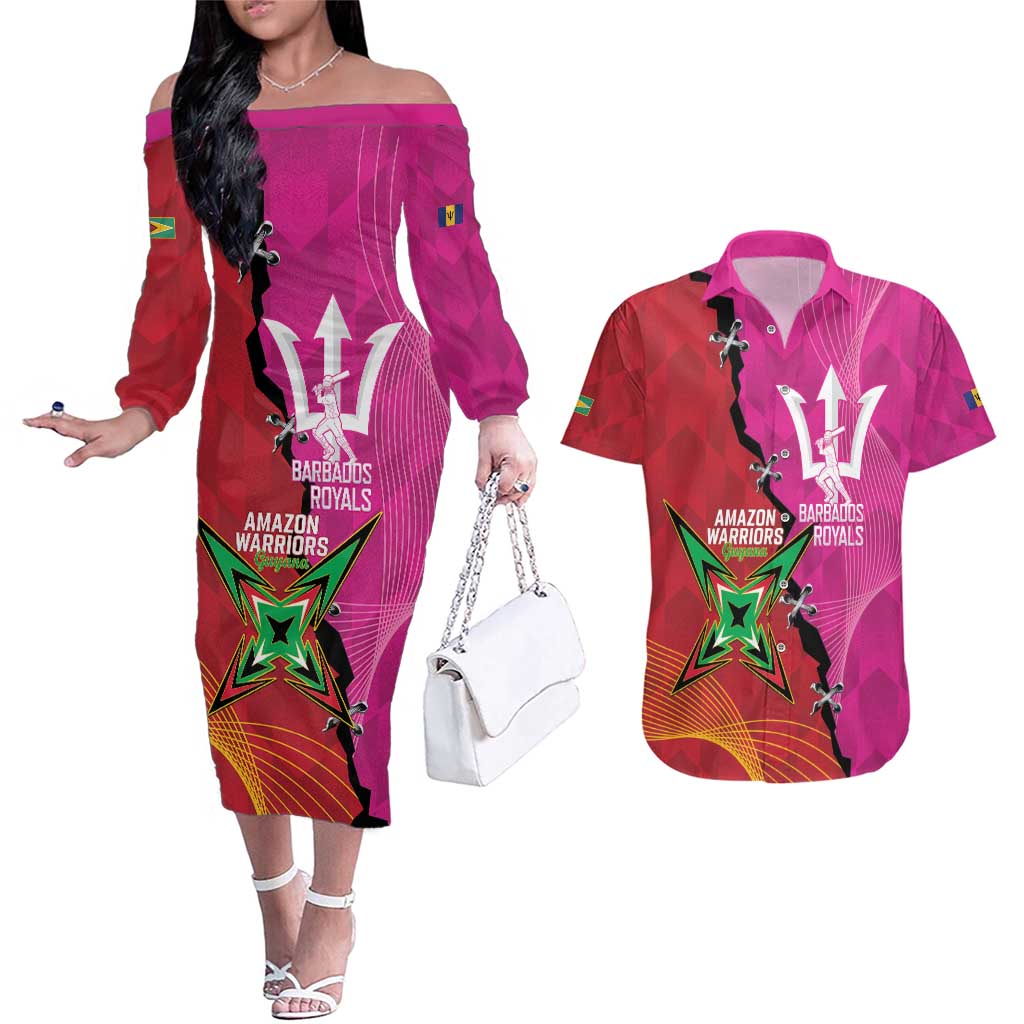 Barbados and Guyana Cricket Personalized Couples Matching Off The Shoulder Long Sleeve Dress and Hawaiian Shirt Royals Amazon Warriors Together - Wonder Print Shop